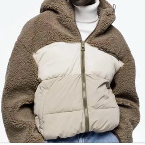 ZARA oversized brown/tan/greenish faux puffer jacket size XXL